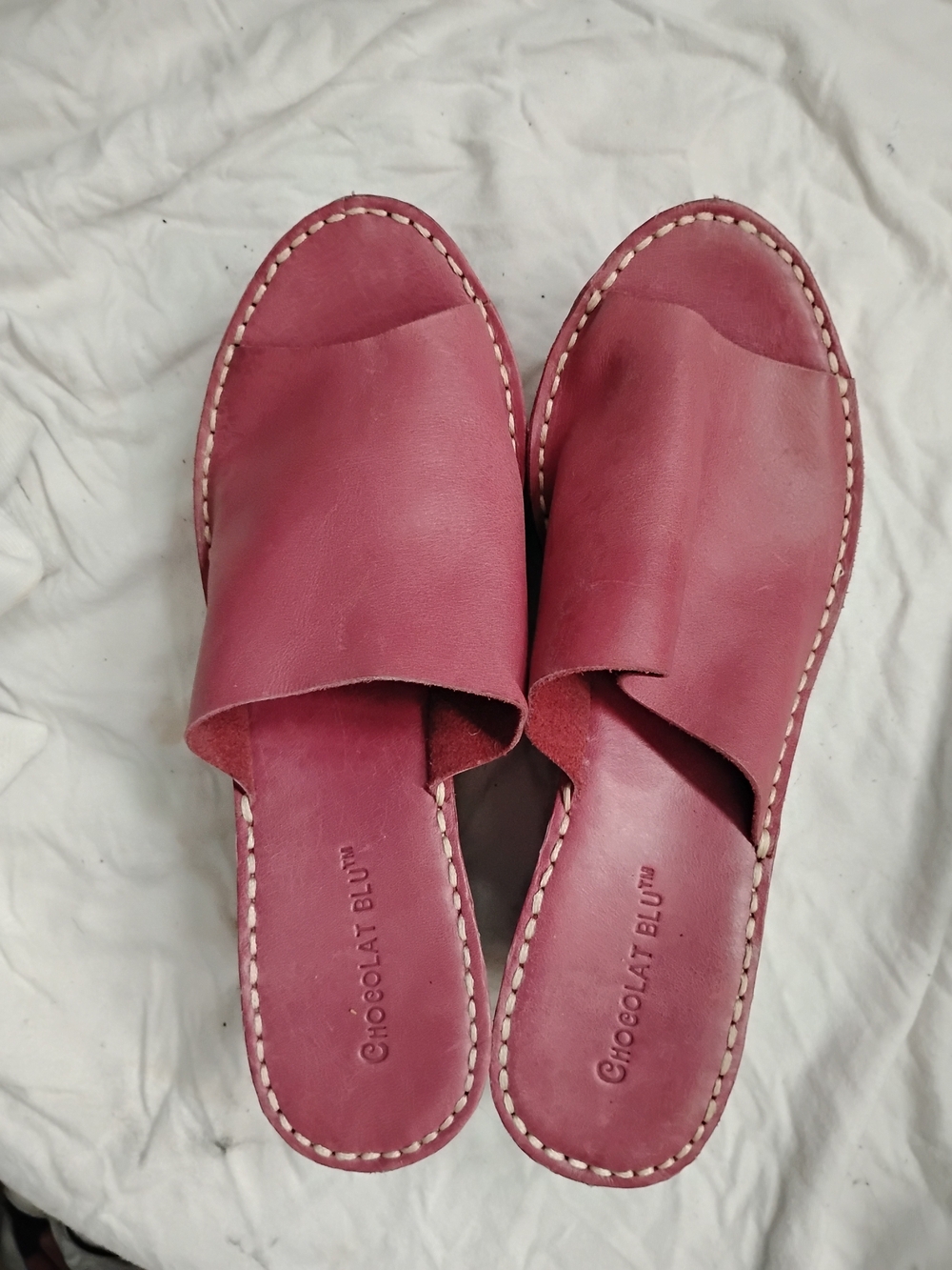 Chocolat Blu Leather Slide Sandals Wedges Mules in Rose 7.5